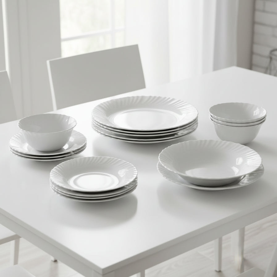 Danny Home Elegant White Embossed Opal Glass 24 Pieces Dinner Set at Zubaidas Homestore Pakistan