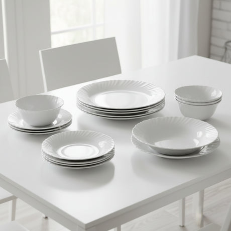 Danny Home Elegant White Embossed Opal Glass 24 Pieces Dinner Set at Zubaidas Homestore Pakistan