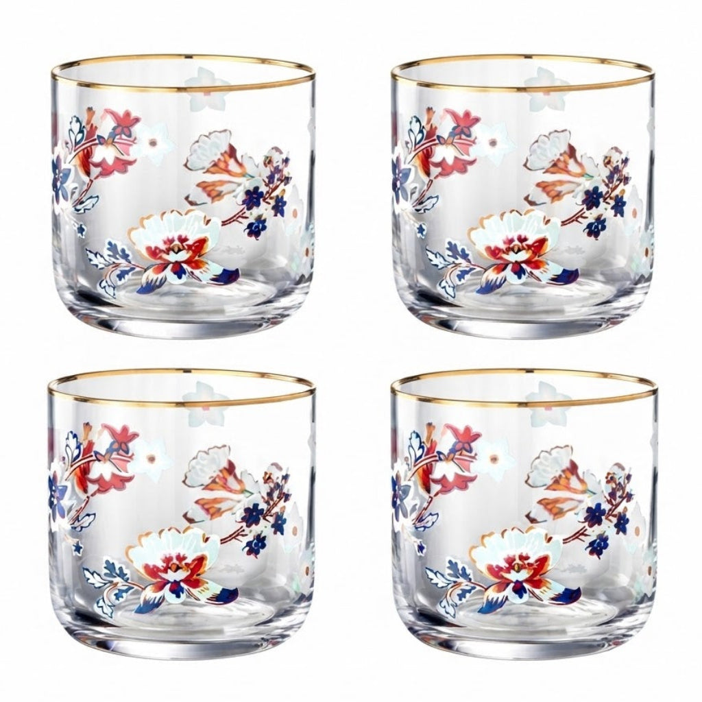 Danny Home Floral Gold Rim 4 Pieces Glass Set 340ml at Zubaidas Homestore Pakistan
