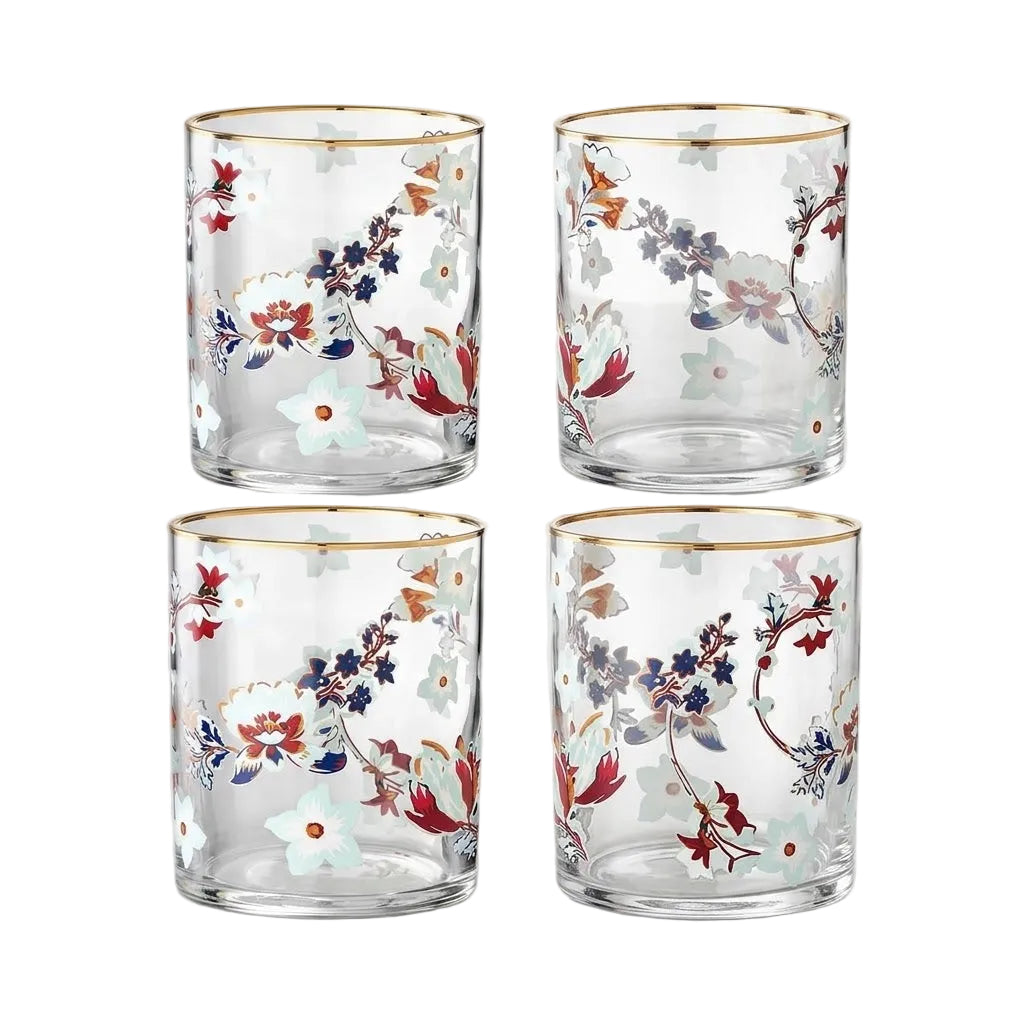Danny Home Floral Gold Rim 4 Pieces Glass Set 390ml at Zubaidas Homestore Pakistan