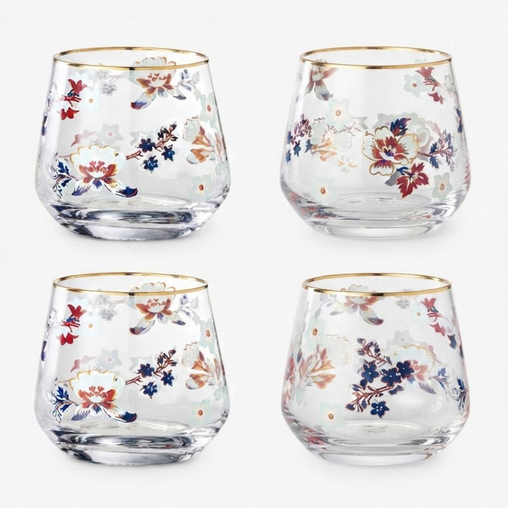 Danny Home Floral Gold Rim 4 Pieces Glass Set 420ml at Zubaidas Homestore 