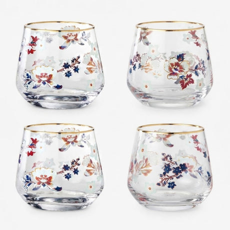 Danny Home Floral Gold Rim 4 Pieces Glass Set 420ml at Zubaidas Homestore 