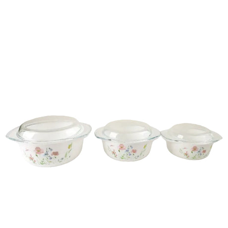 Danny Home Floral Opal Glass Casserole 3 Pieces Set at Zubaidas Homestore Pakistan