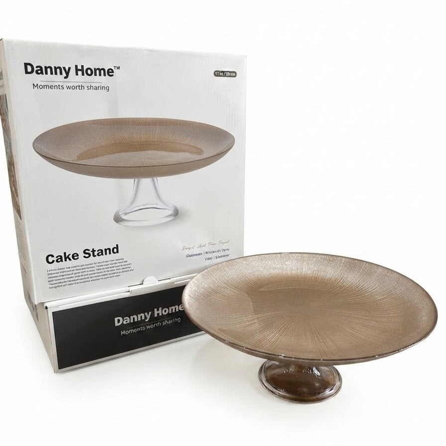 Danny Home Glass Cake Stand 28cm Shiny Beige at Zubaidas Homestore. Most Trusted Homestore in Pakistan