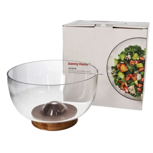 Danny Home Glass Salad Bowl With Wooden Base 23.5cm at Zubaidas Homestore
