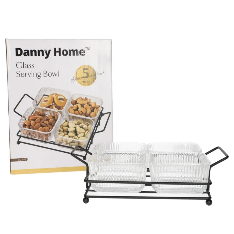 Danny Home Glass Serving Bowl With Black Stand 5 Pieces Set at Zubaidas Homestore 