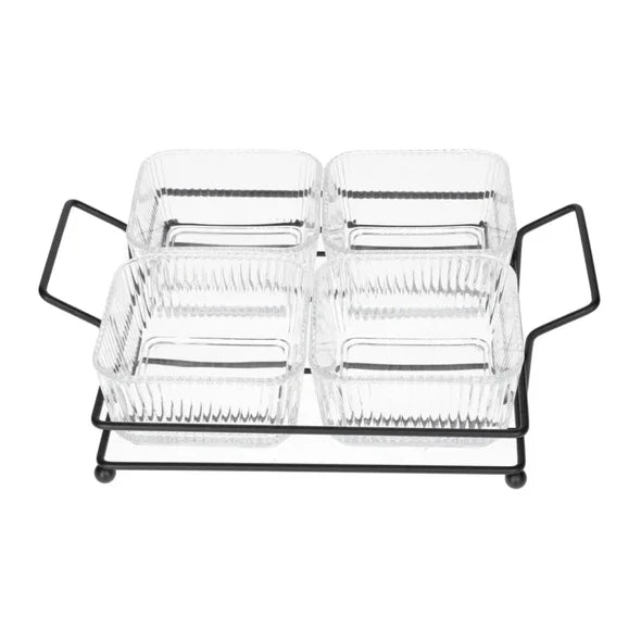 Danny Home Glass Serving Bowl With Black Stand 5 Pieces Set at Zubaidas Homestore Pakistan