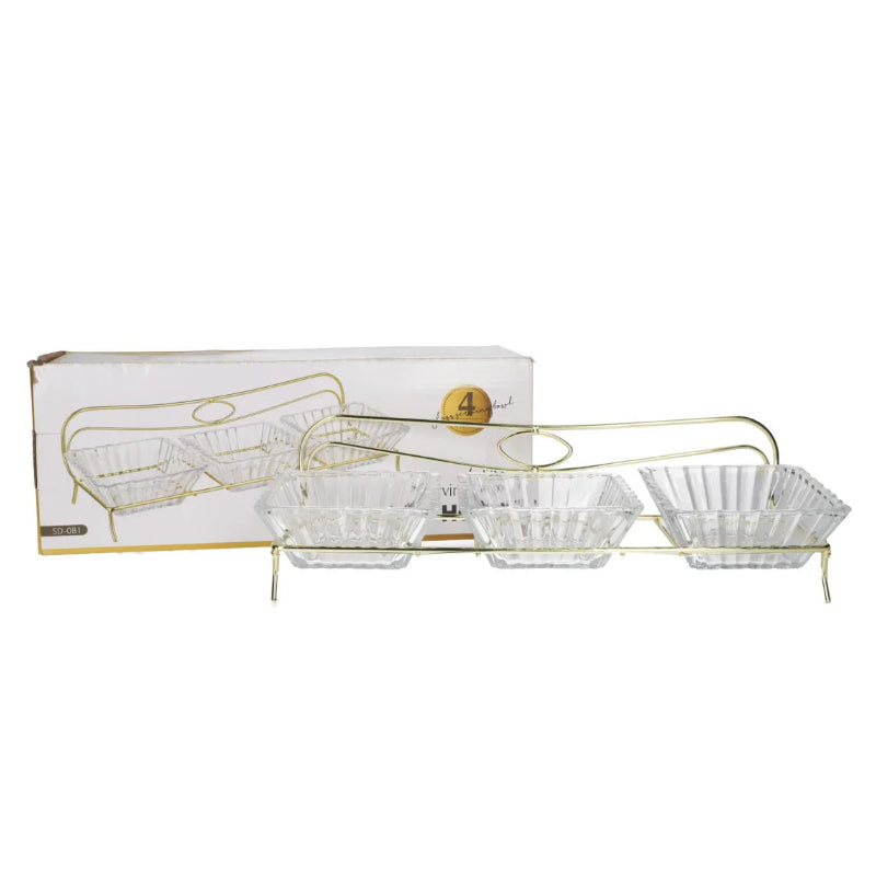 Danny Home Glass Serving Bowl With Golden Stand 4 Piece Set at Zubaidas Homestore. Most Trusted Homestore in Pakistan