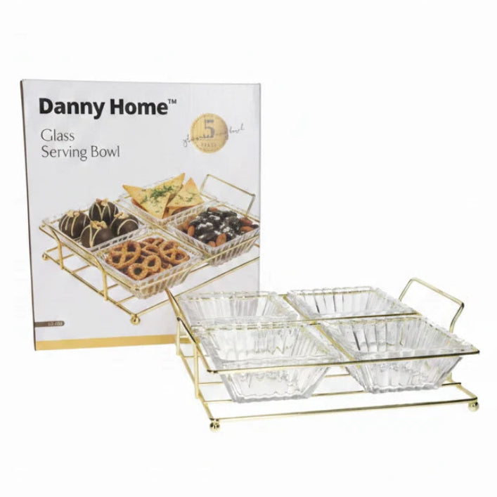 Danny Home Glass Serving Bowl With Golden Stand 5 Piece Set at Zubaidas Homestore 