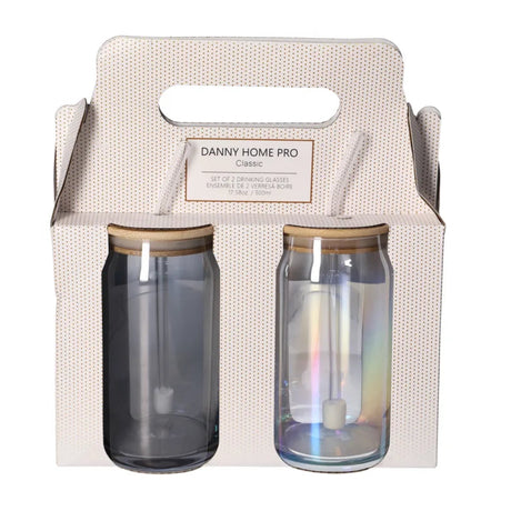 Danny Home Glass Tumbler with Straw 2 Pieces Set 500ml at Zubaidas Homestore 
