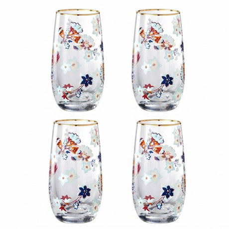 Danny Home Gold Rim Floral Tall Glass 4 Pieces Set 410ml at Zubaidas Homestore Pakistan