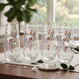 Danny Home Gold Rim Floral Tall Glass 4 Pieces Set 560ml at Zubaidas Homestore 