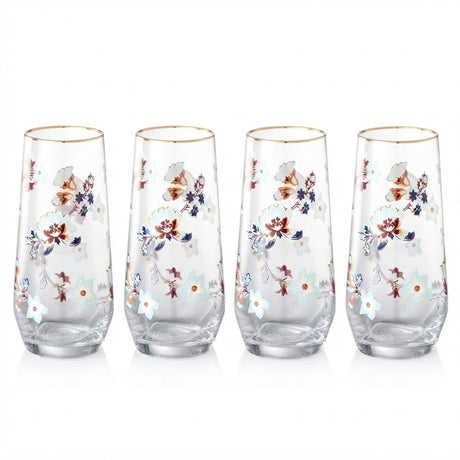 Danny Home Gold Rim Floral Tall Glass 4 Pieces Set 560ml at Zubaidas Homestore Pakistan