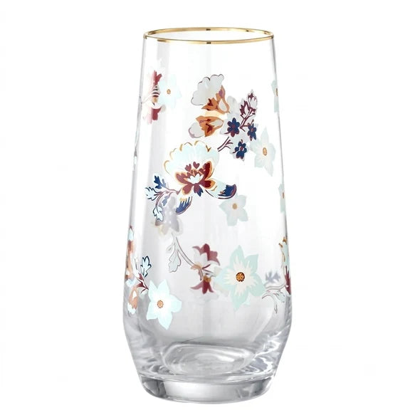 Danny Home Gold Rim Floral Tall Glass 4 Pieces Set 560ml at Zubaidas Homestore. Most Trusted Homestore in Pakistan