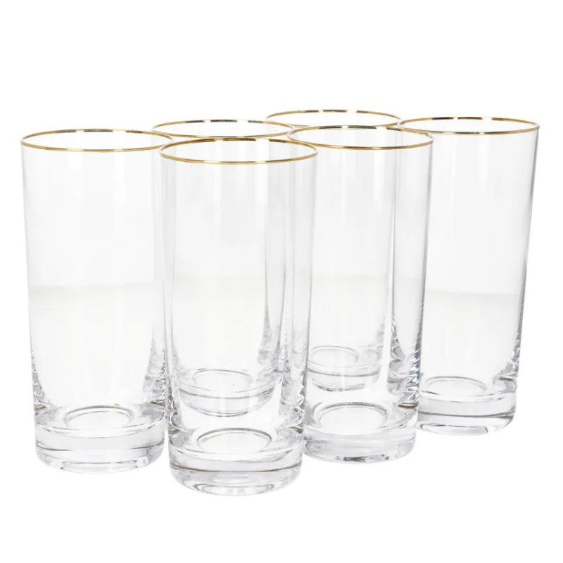 Danny Home Gold Rim Long Glass 6 Pieces Set 460ml at Zubaidas Homestore 