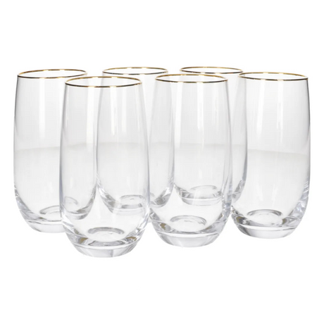 Danny Home Gold Rim Long Glass 6 Pieces Set 490ml at Zubaidas Homestore Pakistan