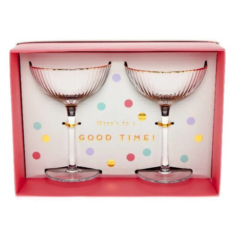 Danny Home Golden Striped Fluted Cocktail Glass Set of 2 at Zubaidas Homestore 