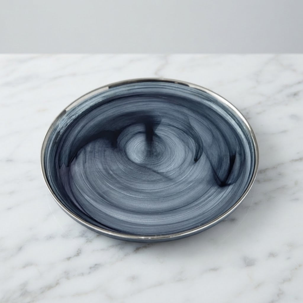 Danny Home Marble Swirl Glass Serving Plate 33cm at Zubaidas Homestore