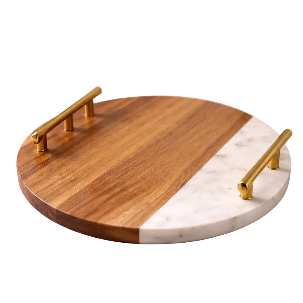 Danny Home Marble Wooden Serving Tray with Handle 25cm at Zubaidas Homestore Pakistan