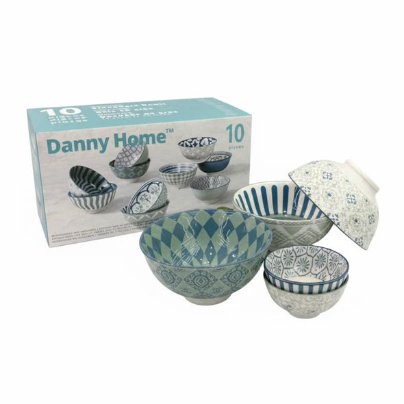 Danny Home Mixed Pattern Ceramic Bowl 10 Pieces Set at Zubaidas Homestore