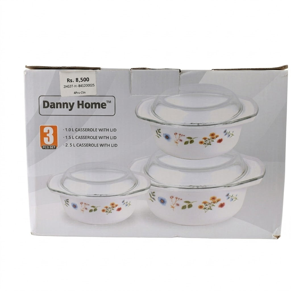 Danny Home Opal Glass Casserole Pot Set 3pcs at Zubaidas Homestore Online Pakistan