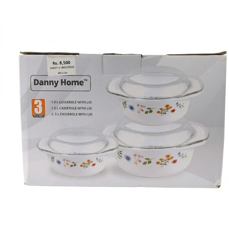 Danny Home Opal Glass Casserole Pot Set 3pcs at Zubaidas Homestore Online Pakistan
