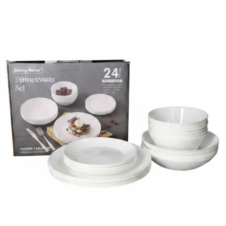 Danny Home Opal Glass Dinner Set 24 Pieces White at Zubaidas Homestore