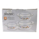 Danny Home Opal Glass Flower Design Casserole 3 Pieces Set at Zubaidas Homestore Pakistan