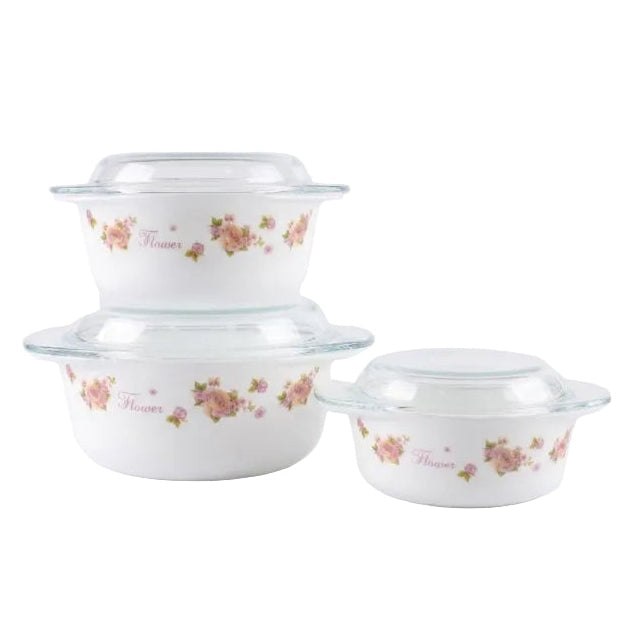 Danny Home Opal Glass Pink Rose Casserole 3 Pieces Set at Zubaidas Homestore 