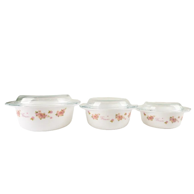 Danny Home Opal Glass Pink Rose Casserole 3 Pieces Set at Zubaidas Homestore Pakistan