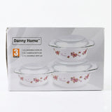 Danny Home Opal Glass Pink Rose Casserole 3 Pieces Set at Zubaidas Homestore. Most Trusted Homestore in Pakistan