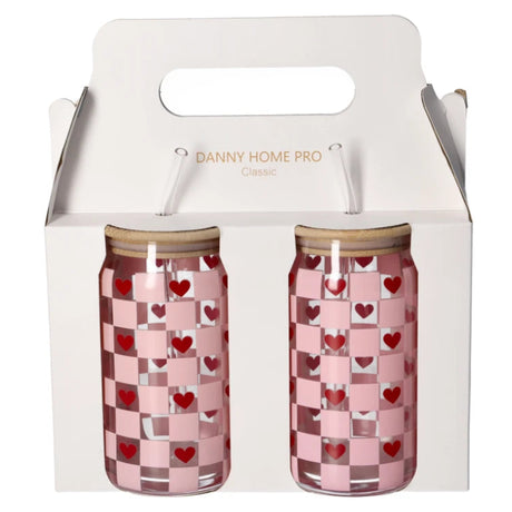Danny Home Pink Checkered Glass Tumbler 2 Pieces Set 500ml at Zubaidas Homestore 