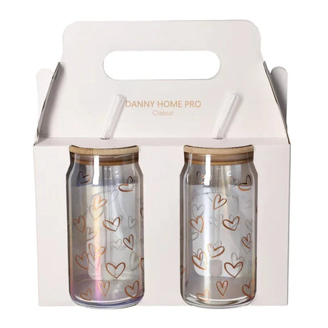 Danny Home Pink Heart Glass Tumbler 2 Pieces Set 500ml at Zubaidas Homestore 