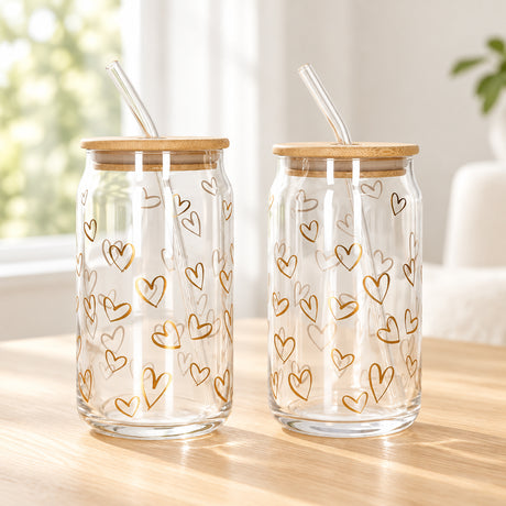 Danny Home Pink Heart Glass Tumbler 2 Pieces Set 500ml at Zubaidas Homestore Pakistan