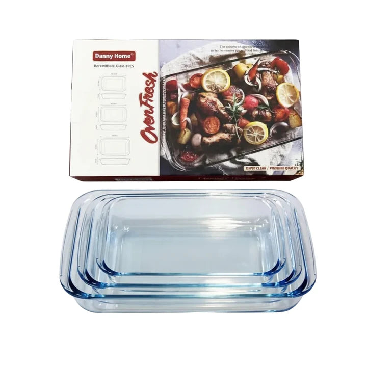 Danny Home Rectangle Borosilicate Baking Pan 3 Pieces Set at Zubaidas Homestore 