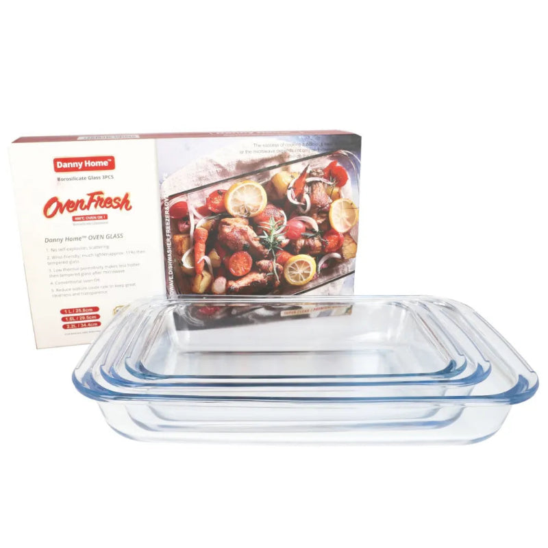 Danny Home Rectangle Glass Baking Pan 3 Pieces Set at Zubaidas Homestore 