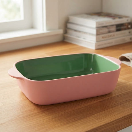Danny Home Rectangle Porcelain Baking Dish Pink and Green at Zubaidas Homestore 