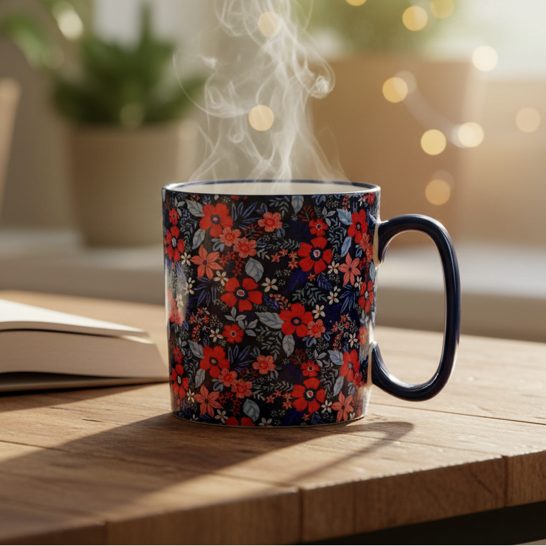 Danny Home Red Floral Ceramic Mug 450ml Zubaidas Homestore