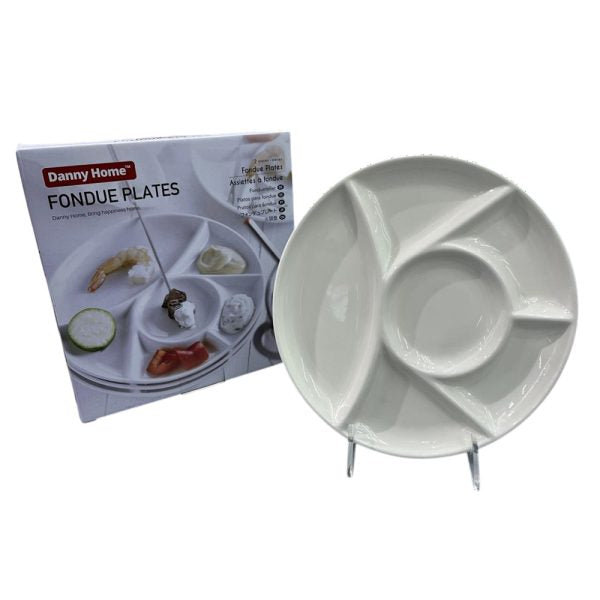 Danny Home Round Fondue Plate 2 Pieces Set 22.7cm White at Zubaidas Homestore 