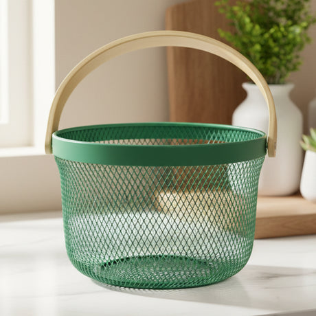 Danny Home Round Metal Mesh Steel Basket 26cm Green at Zubaidas Homestore