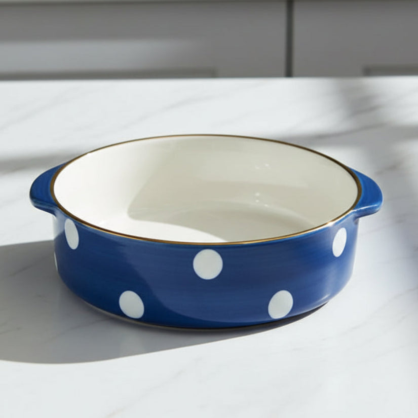 Danny Home Round White Doted Baking Dish 34cm at Zubaidas Homestore 