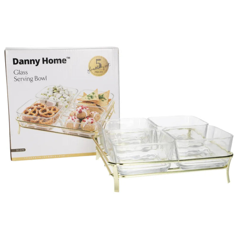 Danny Home Serving Glass Bowl With Golden Stand 5 Piece Set at Zubaidas Homestore 