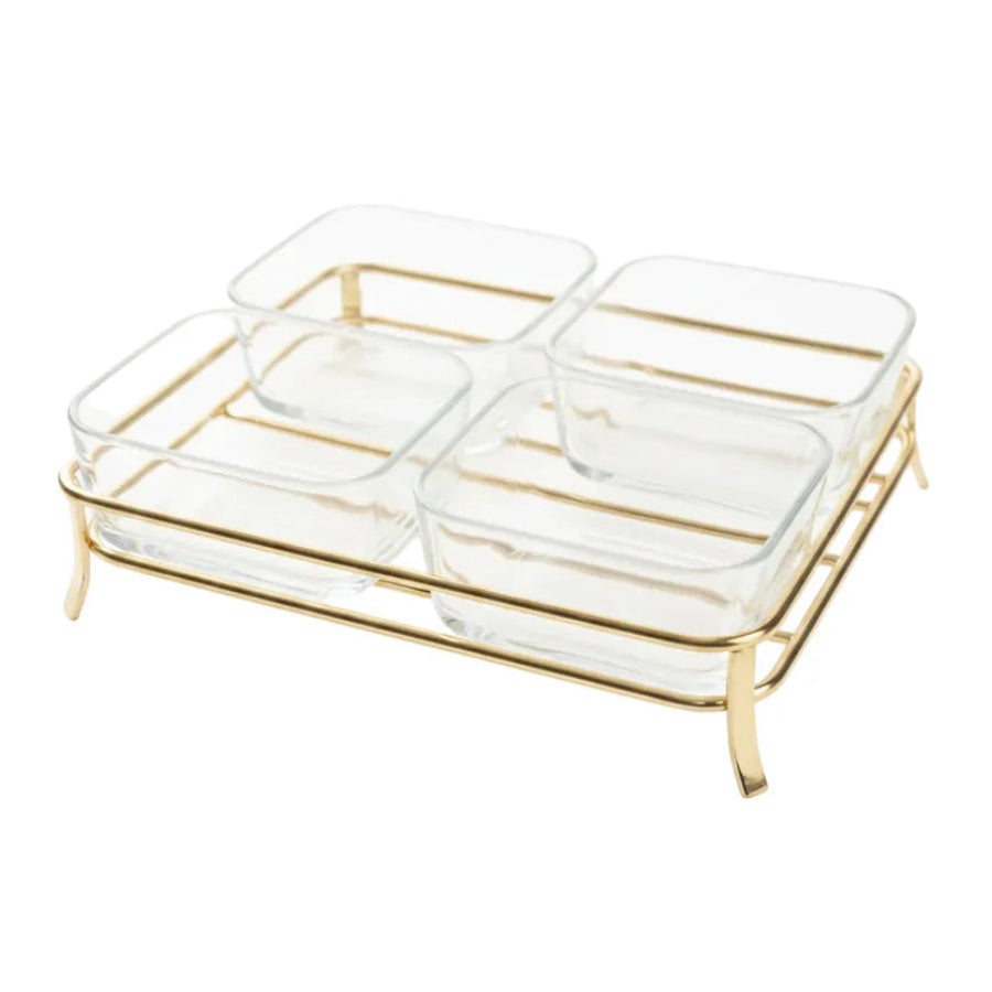 Danny Home Serving Glass Bowl With Golden Stand 5 Piece Set at Zubaidas Homestore Pakistan