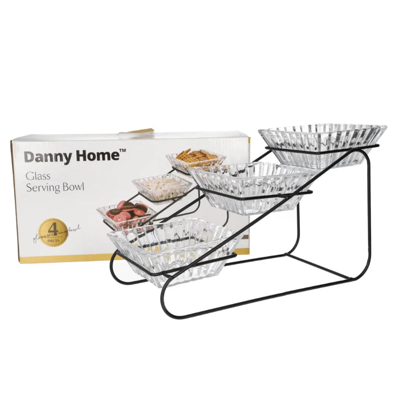 Danny Home Serving Glass Bowl with Stand 4 Pieces Set at Zubaidas Homestore