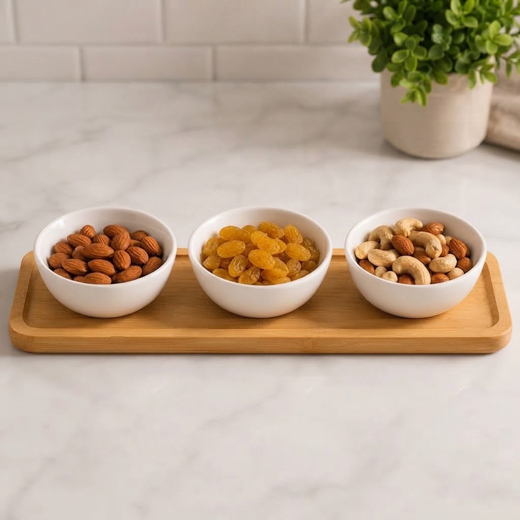 Danny Home Snack Bowl and Bamboo Tray 4 Pieces Set at Zubaidas Homestore 