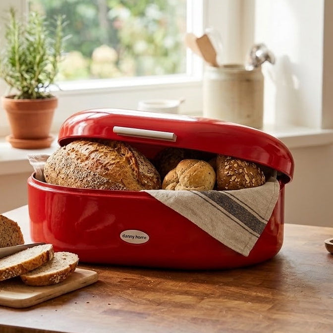 Danny Home Stainless Steel Bread Box 33cm Red at Zubaidas Homestore 
