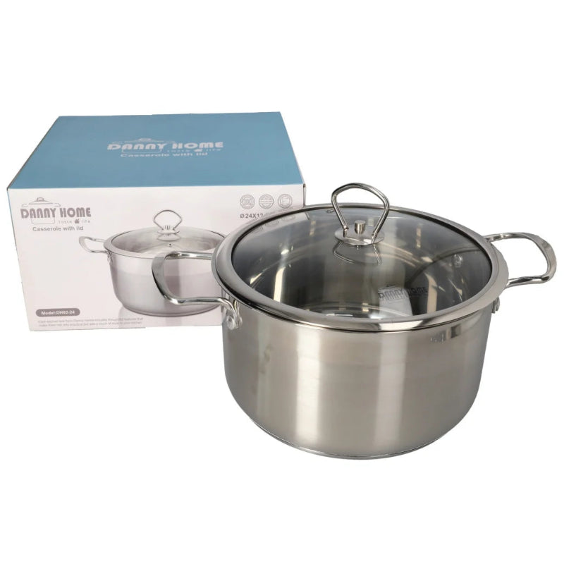 Danny Home Stainless Steel Casserole Pot with Glass Lid 5.8L at Zubaidas Homestore 