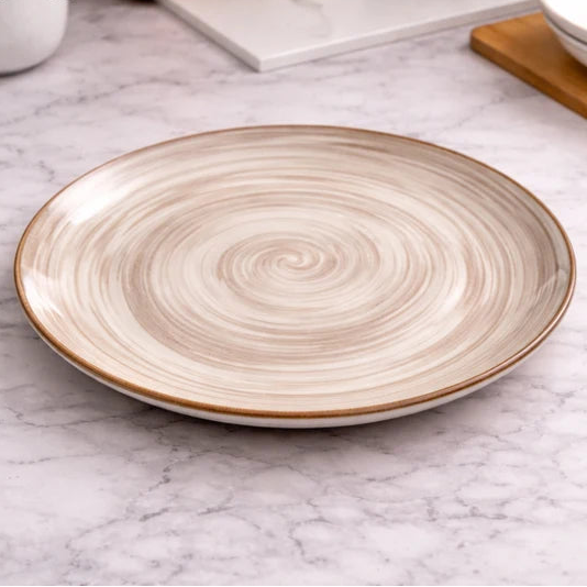 Danny Home Swirl Pattern Ceramic Flat Dinner Plate 26.6cm Beige at Zubaidas Homestore 