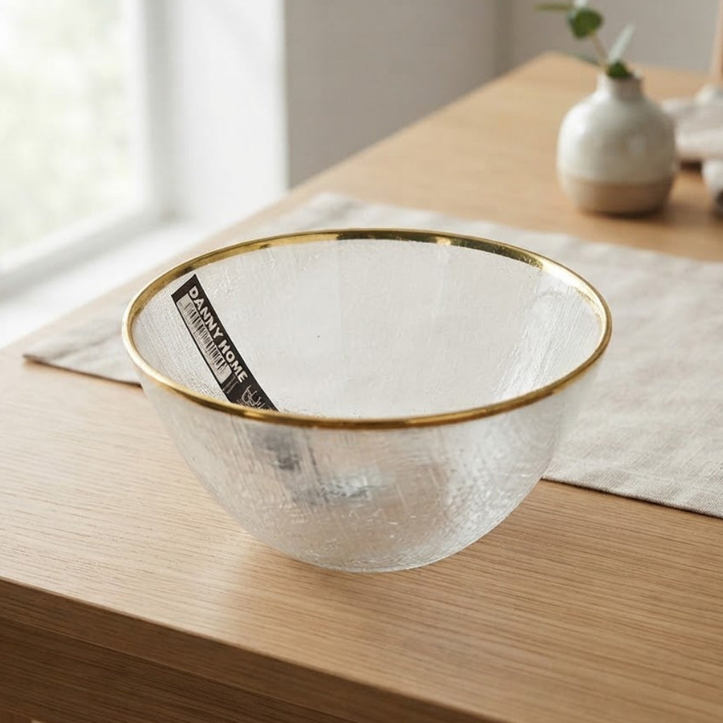 Danny Home Textured Glass Salad Bowl with Gold Rim 15cm Zubaidas Homestore 