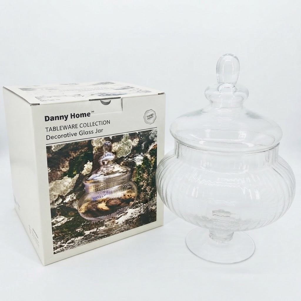 Danny Home Transparent Ribbed Decorative Glass Jar at Zubaidas Homestore 